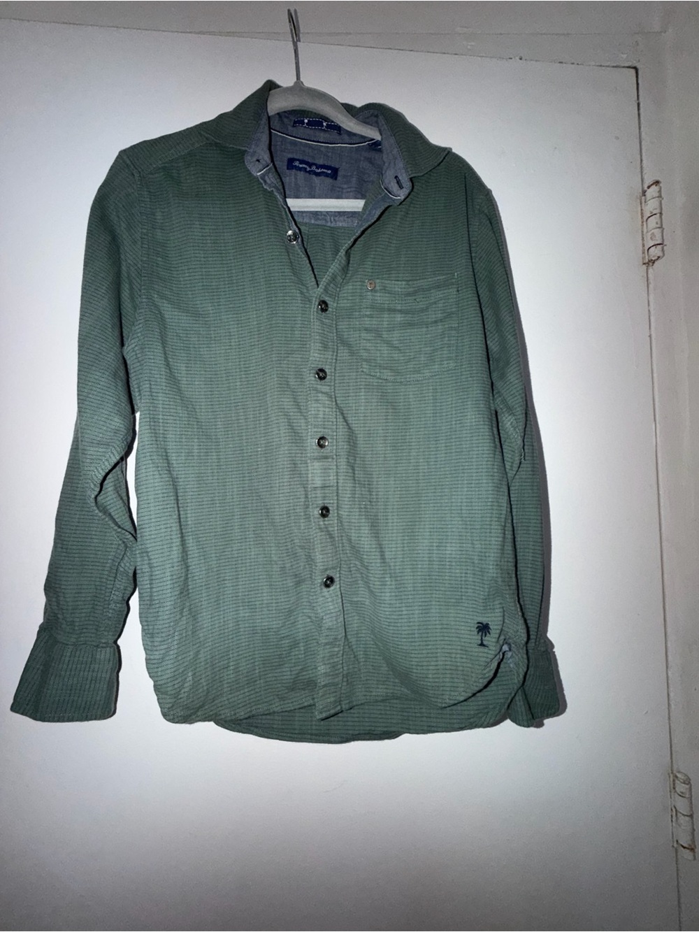 Tommy Bahama Olive Green Knit Button-Up Shirt